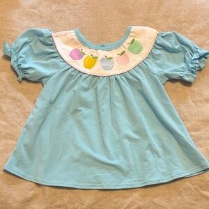 Charming Light Blue Kids Blouse with Apple Embroidery